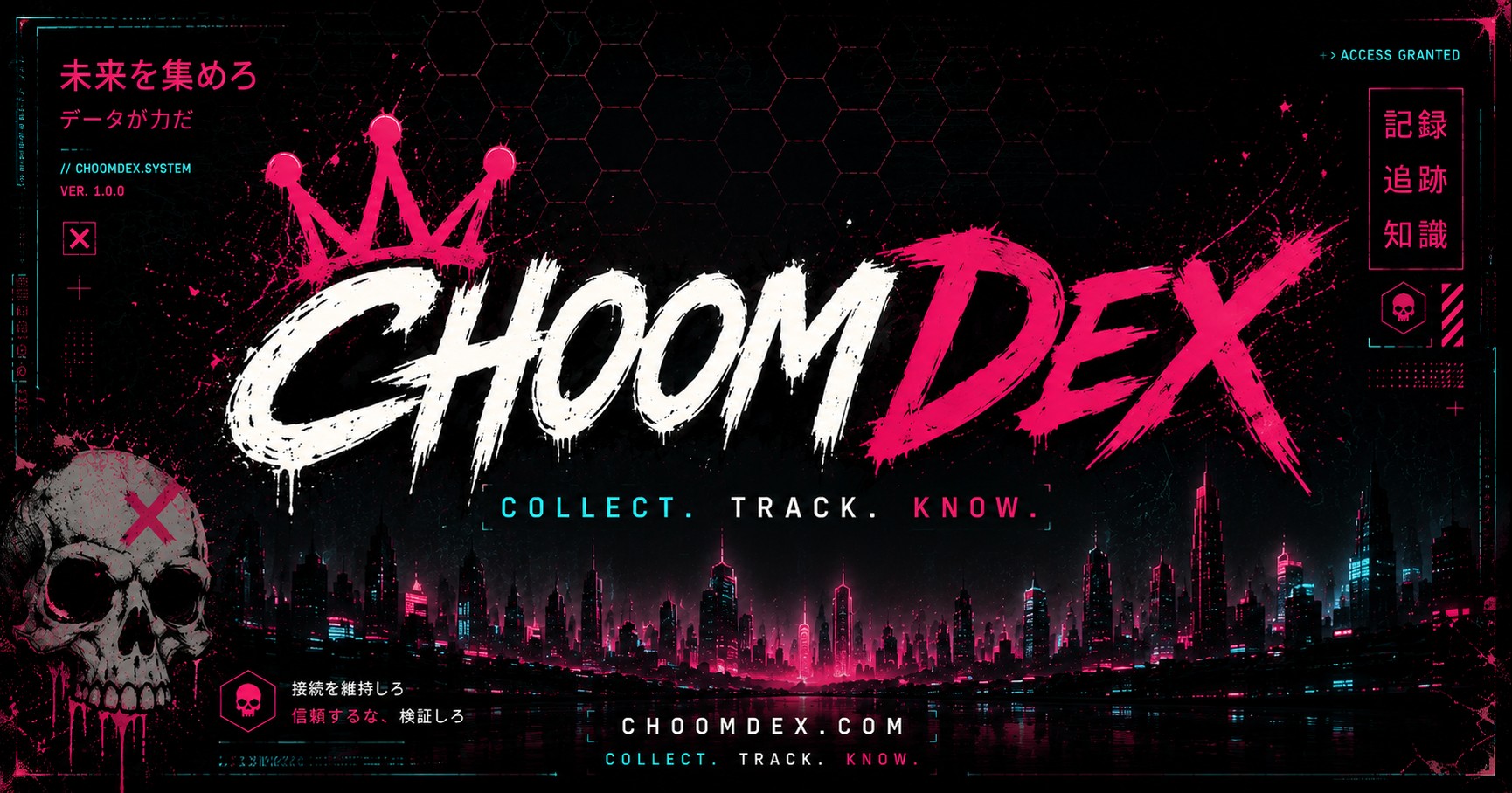 CHOOMDEX — the Cyberpunk TCG card database and Cyberpunk 2077 collectibles price guide. Collect. Track. Know.